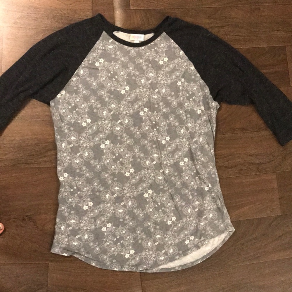 Lularoe Randy with soft dark heather gray sleeves